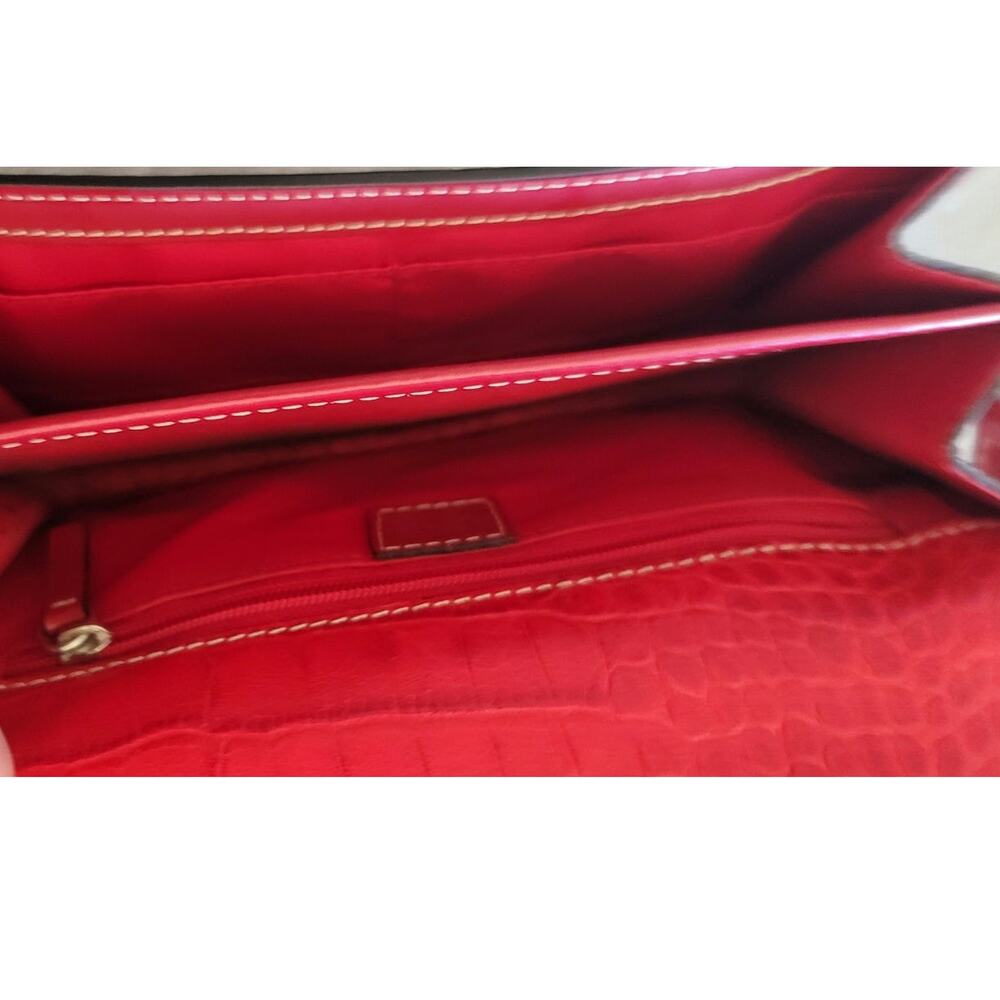 Vintage Lodis Los Angeles Crocodile Embossed Leather Small Cherry Red Handbag - Picture 4 of 8